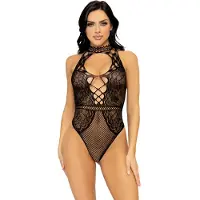Leg avenue Visnet Kanten Bodysuit - Zwart