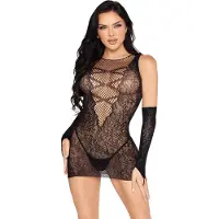 Leg avenue - Mini Dress and Matching Gloves Lingerie set - Zwart