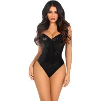 Leg avenue - Sequin Boned Bodysuit - L - Zwart