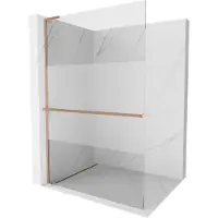 Mexen Kioto+ L douchewand met plank Walk-in 90 x 200 , transparant/frost, geborsteld koper - 800-090-123-65-35