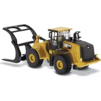Diecast Masters CAT Caterpillar 972M wiellader met boomstamvork en machinist High Line-serie schaal 1/87 (HO) gegoten model 85950