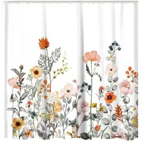 Melitt Bloemen Douchegordijn met 12 Haken Aquarel Botanische Bloemen Decoratieve Bad Gordijn Moderne Badkamer Accessoires: