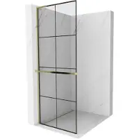 Mexen Kioto+ L douchewand met plank Walk-in 70 x 200 , zwart rooster, goud - 800-070-123-50-77