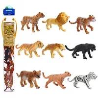 Safari Ltd. Big Cats TOOB - 9 Mini Figuren Inclusief Leeuw, Tijger, Witte Tijger, Jaguar, Zwarte Jaguar, Bergleeuw, Cheetah, Luipaard, en Ocelot - E