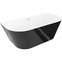 Mexen Oval Slim vrijstaande vrijstaande badkuip 170 x 80 , wit/zwart, gouden geborstelde overloop - 52661708075-55