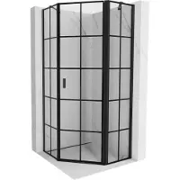 Mexen Mist vijfhoekige douchecabine scharnierend rechts 90 x 90 , zwart raster, zwart - 8A8-090-090-70-77-P