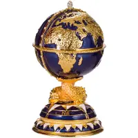 Danila-Souvenirs Faberge-stijl ei juwelendoos juwelenkistje Wereldbol met zeilschip 14,5 cm blauw