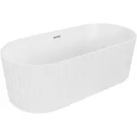 Mexen Paola vrijstaande geribbelde badkuip 150 x 75 , wit mat, overloop chroom - 52721507501-01