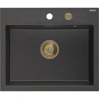 Mexen Oscar granieten spoelbak 1-kompartment 580 x 490 , zwart gespikkeld, gouden sifon - 6519581000-76-G