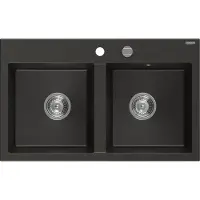 Mexen Hektor granieten gootsteen 2-kamer 800 x 480 , zwart/gouden metallic, sifon chroom - 6521802000-75