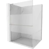 Mexen Kioto+ L douchewand met plank Walk-in 120 x 200 , transparant/ijskristal, geborsteld nikkel - 800-120-123-97-35