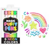 Ooly Magic Puffy Pens Puffy Popcorn Drawing Pens Set of 6 Neon Colors with 3D Ink Add Heat & Watch Art Grow! Creative Markers for Kids & Toddlers F
