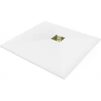 Mexen Stone+ composiet douchebak vierkant 70 x 70 , wit, gouden afdekplaat - 44107070-G