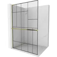 Mexen Kioto+ L douchewand met plank Walk-in 90 x 200 , zwart patroon, goud - 800-090-123-50-78