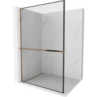 Mexen Kioto+ L douchewand met plank Walk-in 120 x 200 , zwart frame, roségoud - 800-120-123-60-70