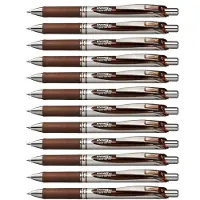 Pentel EnerGel RTX intrekbare vloeibare gelpen (0,7 mm) metalen punt, medium lijn, bruine inkt, 12 stuks (BL77-E)