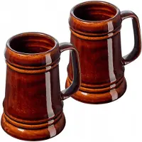 Kadax Keramische bierpul, bierpul van keramiek, vaatwasmachinebestendig biertouw met handige handgreep, stenen kan voor wijn, bier, glühwein en vloeibare honing (2 stuks, 500 ml)