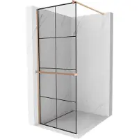 Mexen Kioto+ douchewand met plank Walk-in 90 x 200 , zwart raster, geborsteld koper - 800-090-121-65-77