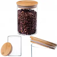 Kadax Glazen container met bamboedeksel, vaatwasmachinebestendige voorraadpotten, luchtdichte voorraaddozen, opbergglas, opbergdoos voor spaghetti, meel, muesli of koffie (rond, 1040 ml)