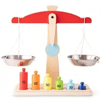 Woet Houten Speelgoedweegschaal - Inclusief 6 Speelgoed Gewichtjes - Balans Weegschaal - Educatief Rollenspel - Vanaf 3 Jaar