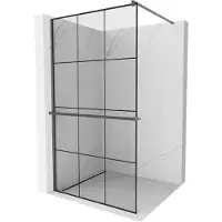 Mexen Kioto+ douchewand met plank Walk-in 120 x 200 , zwart raster, geborsteld gun gray - 800-120-121-66-77