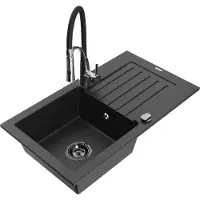 Mexen Pablo granieten spoelbak 1-komorige met afdruiprek en keukenmengkraan Aster, zwart/zilver metallic - 6510-73-73450-07-B