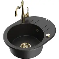 Mexen Kevin granieten gootsteen 1-kompartment met afdruiprek en keukenkraan Carla, zwart/zilver metallic - 6517-73-670700-50