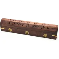 Govinda Houten Kist Wierookbrander - 30 cm Levensboom - Messing Inleg - Opbergcompartiment