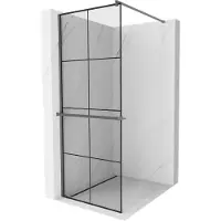 Mexen Kioto+ douchewand met plank Walk-in 70 x 200 , zwarte rooster, kanonmetaal - 800-070-121-95-77