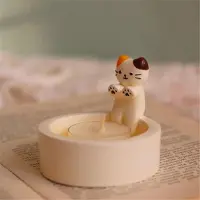Torribaly 2PCS Cartoon Kitten Kaarshouder, Kat Warmt Zijn Poten Houder, DIY Handgemaakte Opbergdoos Houder, Huisdecoratie