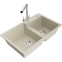 Mexen Tomas dubbele granieten gootsteen met keukenkraan Duero, beige - 6516-69-671600-00