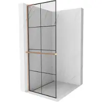 Mexen Kioto+ L douchewand met plank Walk-in 80 x 200 , zwart raster, geborsteld koper - 800-080-123-65-77