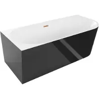 Mexen Mia vrijstaande hoekbad links 160 x 80 , wit/zwart, overstroom geborsteld koper - 52691608075L-65