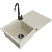 Mexen Cesar granieten gootsteen 1-kompartment met afdruiprek en keukenkraan Telma, beige - 6514-69-670200-70