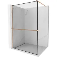 Mexen Kioto+ douchewand met plank Walk-in 120 x 200 , zwarte rand, geborsteld koper - 800-120-121-65-70