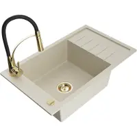 Mexen Elias granieten gootsteen 1-kompartment met afdruiprek en keukenkraan Aster, beige - 6511-69-73450-57-G