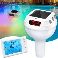 Jehiatek Draadloze zwembadthermometer, drijvend, gemakkelijk af te lezen met licht en 330 ft afstandsmonitor voor binnen, digitaal op zonne-energie, IP68