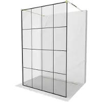 Mexen Kioto vrijstaande douchewand 160 x 200 , zwart raster 8 mm, goud - 800-160-002-50-77