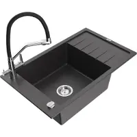 Mexen Elias granieten spoelbak 1-kamer met afdruiprek en keukenmengkraan Duo, zwart gespikkeld - 6511-76-671701-07