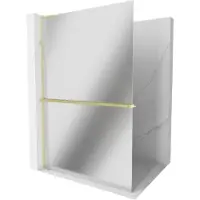 Mexen Kioto+ L Douchewand met plank Walk-in 110 x 200 , spiegel, geborsteld goud - 800-110-123-55-50