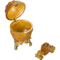 Danila-Souvenirs Faberge-stijl keizerlijk kroningsei juwelendoos juwelenkistje met koets 6,5 cm geel