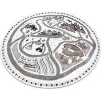 Rugsx Tapijt FUN Land voor kinderen, dorp, straten, wiel - crème cirkel 120 cm