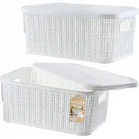 Galicja KADAX Opbergmand met deksel, 6 l, opbergkist van kunststof, rechthoekige mand voor opslag, badkamer, keuken, kinderkamer, opbergdoos, opbergdoos (wit, set van 2)
