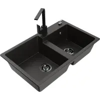 Mexen Tomas granieten spoelbak 2-kamer met keukenmengkraan Rita, zwart/gouden metallic - 6516-75-670300-70-B