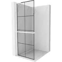 Mexen Kioto+ L douchewand met plank Walk-in 90 x 200 , zwart raster, wit - 800-090-123-20-77