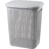 Kadax - Wasmand, 50L, multifunctionele wasmand met deksel - lichte wasverzamelaar, wassorteerder van kunststof, voor badkamer, vuile kleding, speelgoed, wasmand - Grijs