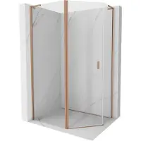 Mexen Mist L asyetrische vijfhoekige douchecabine openslaand 90x80 , transparant, geborsteld koper - 8A8L-090-080-65-00