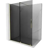 Mexen Velar schuifbare inloopdouchewand 130 x 200 , grafiet 8 mm, goud - 871-130-000-43-50