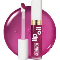 Revlon Super Lustrous Glimmer Lip Oil Moisturizing & Tinted Shiny Finish Made with Plant-Based Squalane 006 Plum Pop 0.13 fl oz