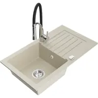 Mexen Pablo granieten gootsteen 1-kompartment met afdruiprek en keukenmengkraan Aster, beige - 6510-69-73450-07